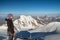 Woman hiker at Gnifetti peak, Monte rosa glcier