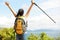 Woman hiker happy seaside