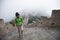 Woman hiker hiking on great wall