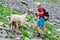 Woman hiker in mountains