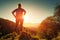 Woman hiker stands on the hill