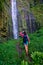 woman hiking Backpack waterfall