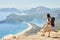 Woman hiking Lycian way with backpack. Fethiye, Oludeniz. Beautiful view of the sea and the beach. Hiking in the mountains of