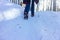 Woman hiking in the snowy mountains