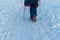 Woman hiking in the snowy mountains