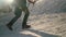 Woman hiking in the snowy mountains