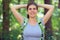 Woman hiking tourist with backpack outdoors portrait