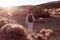 Woman hiking on a volcanic valley