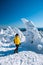 Woman hiking in winter landscape Harz national park Germany, Steam train winter landscape, Famous steam train throught