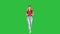 Woman hiking Young female model walking with backpack on a Green Screen, Chroma Key.