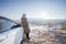 woman on his adventure going to beautiful hill in cappadocia by her car