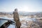 woman on his adventure going to beautiful hill in cappadocia by her car