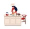 Woman with hobbies.Vector characters cooking and doing hobbies at home