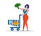 Woman Hold Bunch of Greens Push Shopping Trolley