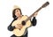 Woman hold guitar guitar folk song in her hand