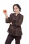 Woman holding an apple over white