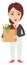 Woman holding bag with groceries, illustration, vector