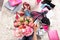 Woman holding a beautiful flower bucket