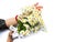 Woman holding chamomile flowers bouquet