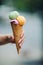 Woman holding delicious colorful ice cream.Summertime vibes and sweet food.