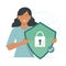 Woman Holding Encryption Cyber Shield with Padlock Symbol for Cyber Security Concept Illustration