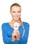 Woman holding energy saving bulb