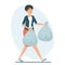 Woman holding garbage bags vector isolated illustration