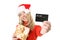 Woman holding gift card, credit card etc