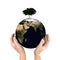 Woman holding globe on her hands,tree on earth ,3D rendering