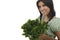Woman holding an green endive salad