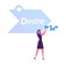 Woman Holding in Hands Various Social Media Icons front of Arrow with Desire Typography One of Step AIDA Model