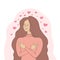 Woman holding herself. Feeling self love. Harmony. Selfcare and peace theme. Love yourself. Vector