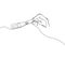 Woman holding a pregnancy test in her right hand one line art. Continuous line drawing of pregnancy, testing, analysis