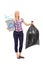 Woman holding a recycle bin and a trash bag