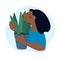 Woman holding Sansevieria plant. Flat illustration. Indoor plants growing, selling, delivery, care service concept