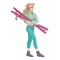 Woman holding ski and poles in hands. Vector illustration