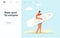 Woman holding sup board at the beach. Simple style abstract human for the main page, banner for website, mobile app