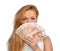 Woman holding up many cash money five thousand russian rubles no