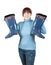 Woman holding waterproof rubber watertights