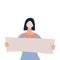 Woman holds a blank poster. Female protesters or activists. Flat cartoon colorful vector illustration. feminist against violence,