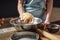 Woman holds the dough in hands before making a festive gingerbread. Christmas mood for cooking delicious cookies