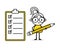 Woman holds in his hands a pencil and checking a to-do list. Business concept with funny stickman. Vector stock illustration