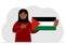 A woman holds a Palestinian flag in his hand. Vector