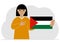 A woman holds a Palestinian flag in his hand. Vector