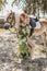 Woman with a horse at field, lifestyle and hobby