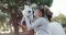 Woman, horse and harness at ranch, farm and ready for riding, training and smile for adventure in summer. Cowgirl