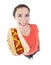 Woman with hotdog