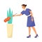 Woman Hotel Maid with Duster Cleaning Plant in Pot Vector Illustration