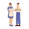 Woman Hotel Maid Standing with Man Administrator Holding Clean Folded Bedsheet Vector Illustration