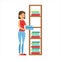 Woman Housewife Ranging Clean Clothes On Shelves, Classic Household Duty Of Staying-at-home Wife Illustration